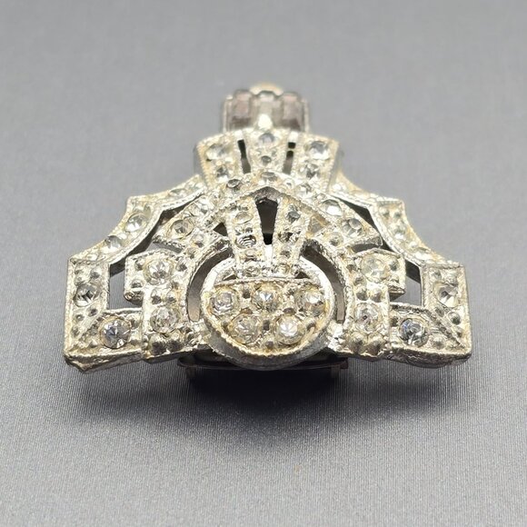 Vintage Art Deco Rhinestone Dress Clip 1.5" Silver Tone Estate Jewelry Cutouts - Picture 3 of 9